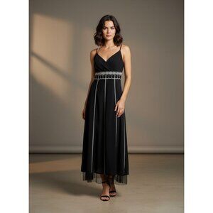 Ann Taylor Loft Sleeveless Black Dress With Silver Embroidery Size 6 Whimsigoth